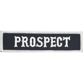 PROSPECT Motorcycle Title Rank Tag Embroidered Iron On Patch  White Font