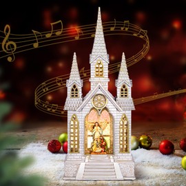 Church Snow Globe Lighted,Christmas Snow Lantern,Angel Holy Family Nativity Christmas Eve Glitter Snow Globe with Musical,Christian Decorations Indoor,Two Power Modes of Church Snow Globes