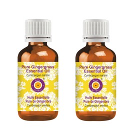 Deve Herbes Pure Gingergrass Essential Oil (Cymbopogon martinii) Steam Distilled (Pack of Two) 100ml X 2 (6.76 oz)