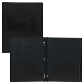 Winnable 3-Prong Plastic Report Cover Duotangs, Twin Pockets, Letter Size, Black, 3 Pack