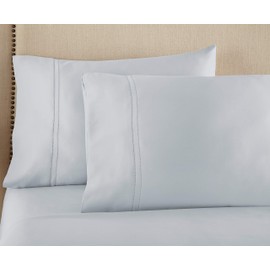 Pure Parima Egyptian Cotton Pillowcase Set, Extra-Long Staple, Double Hem-Stitched, Side Envelope Enclosure, 2 Pillowcases, All Natural (Icy Blue, King)