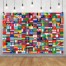 Renaiss 5x3ft World Flag Backdrop International Flags Photography Background Country Flags Banner Office School Classroom Wallpaper Event Decorations Geography Birthday Party Decor Photo Booth Props