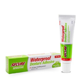Secure Secure Sensitive Gums Waterproof Denture Adhesive Zinc Free with Aloe Vera & Myrrh - Extra Strong 12 Hour Hold - 1.4 oz