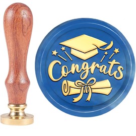 CRASPIRE Wax Seal Stamp Congrats Vintage Sealing Wax Stamps Graduation Cap 30mm Removable Brass Head Sealing Stamp with Wooden Handle for Wedding Invitations Graduation Envelope Wrap