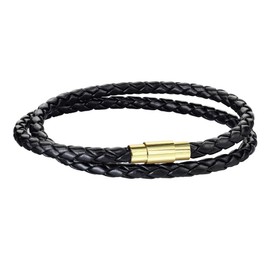 Paula & Fritz® Cord Bracelet Double Twisted Leather Black Braided Clasp Stainless Steel Silver Black Yellow Gold Couple Bracelet Friendship Bracelet Wrap Bracelet Length 190 mm - 216 mm, Leather