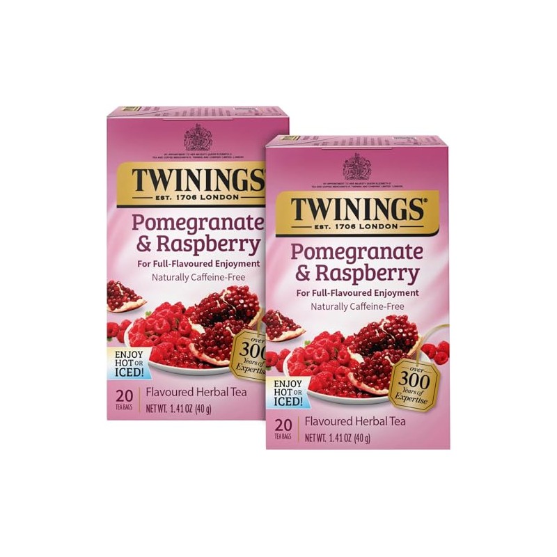 Twinings té de granada y frambuesa de hierbas, 40 unidades
