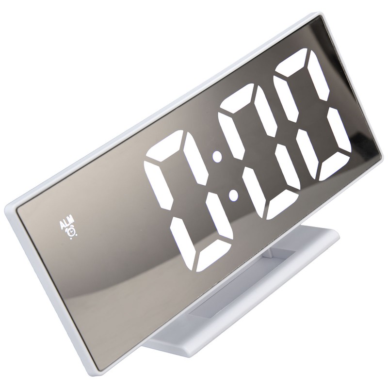 Digital Alarm Clock LED Mirror Screen USB Charging Automatic Dimming