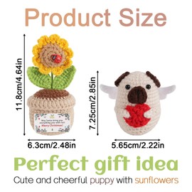 TOYMIS Positive Knitted Dog & Flower, Adorable Hand-Knitted Doll with Inspirational Card Emotional Plush Positive Support Stuffed for Family Friends Coworkers