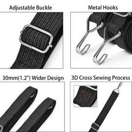 Yorkmills Bungee Cords with Hooks, 4 Pack 2M Heavy Duty Extra Strong Rubber Elastic Straps Adjustable Flat Elasticity Rope Set with Metal Buckle for Bike Luggage Racks Camping Gardening Clothesline