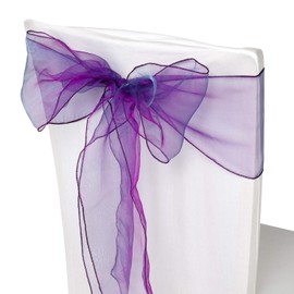 Trimming Shop Violet Purple Organza Sashes Chair Cover Assorted Colour Fuller Bow Ribbon for Wedding, Banquet, Birthday, Event Decoration, 17cm x 280cm, 25pcs