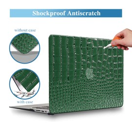 KEROM Crocodile Case for MacBook Pro 16 inch 2025-2021 M4 M3 M2 M1 Pro/Max Chip A3403 A3186 A2991 A2780 A2485, Textured Aligator Skin Snakeskin PU Leather Hard Shell & Keyboard Cover, Emerald Green