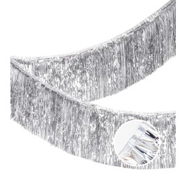 Premium Silver Fringe Tinsel Garland for Party Decorations -4 Layers Thick, 2 Pack | LILF Foil Metallic Tinsel Banner Party Streamers for Wedding Birthday Christmas Decoration Home Hanging Decor