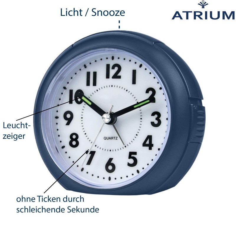 Atrium Wecker Analog Quarz ohne Ticken mit Licht und Snooze