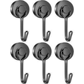 6 Pack Heavy Duty Magnetic Hooks, 35 Pound Heavy Duty Rotating Neodymium Magnetic Hooks, Strong Magnet with Hanging Hooks (6)