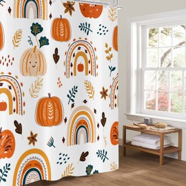 GCIREC Autumn Pumpkin Shower Curtain, Cute Rainbow Fall Leaves Bathroom Curtain for Boys Girls Bathtub Decor Waterproof Fabric Machine Washable with 12 Hooks