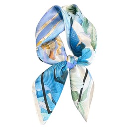 FEIBOON Bufandas de seda de morera 100 % pura, 27 x 27 pulgadas, bufanda cuadrada para mujer, pañuelo para la cabeza, pañuelo para el pelo, pañuelo empaquetado de regalo, Azul y blanco (Blue and White Flowers), 21in