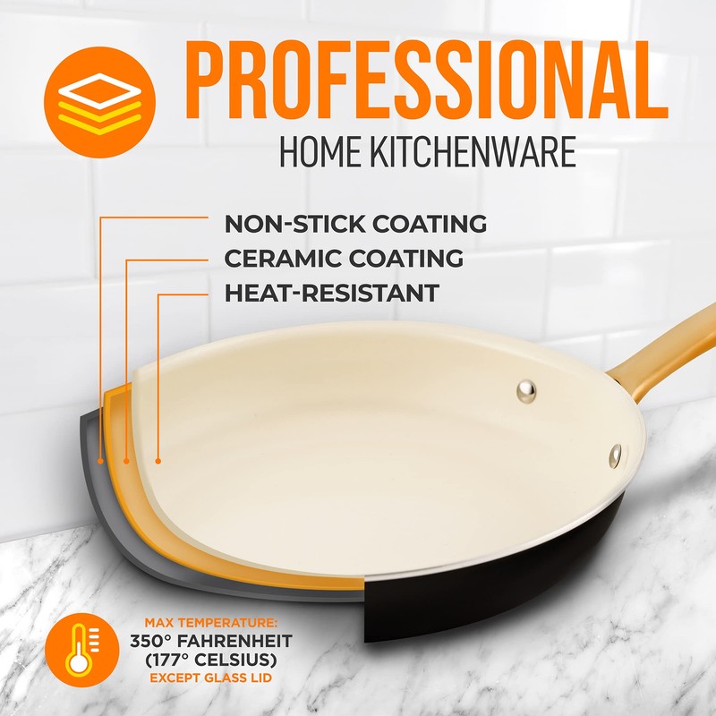 NutriChef 10" Medium Ceramic Fry Pan - Non-Stick Ceramic Coated