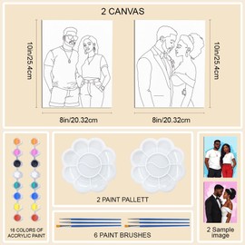 WEBEEDY Couples Pre Drawn Canvas Paint Party Kits 8 x 10 Inch Paint and Sip Kit Stretched Canvas Painting Set for Date Night Romantic Valentine's Day Christmas Anniversary Unique Gift,2 Pack 20x25cm