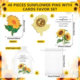 40 Sets Thank You Gift for Colleague Sunflower Employee Appreciation Gifts Sunflower Brooch Pins with Motivational Sunflower Thank You Cards White Organza Bags for Women Teacher Colleagues Favors