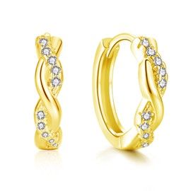 Loutade Silver Hoop Earrings for Women, 925 Sterling Silver Twisted Hoops Earrings with Cubic Zircon, 16mm Hypoallergenic Dainty CZ Infinity Sleeper Gold Huggie Piercing Earrings for Girls Daughter