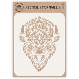 Stencils for Walls: Bison Head Stencil, 8.5 x 11 inch (M) - Classic American Buffalo Bison Head Stencils Template for Painting