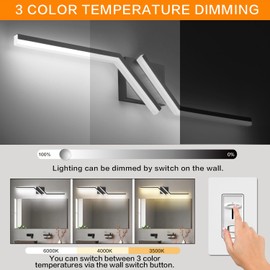 ZUZITO Black Bathroom Vanity Light 32in, Modern LED 3CCT Dimmable 24W Bathroom Lighting Fixtures Over Mirror, 3000K/4500K/6000K 3 Color Adjustable