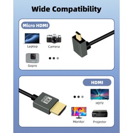 GELRHONR 8k Micro HDMI to HDMI Spiral Cable, Short Micro HDMI Cable Spring Flexible Slim Cable 48Gbps High Speed Support 3D 8K @ 60Hz, for Camera Video Capture Card, TV (Down Angle)