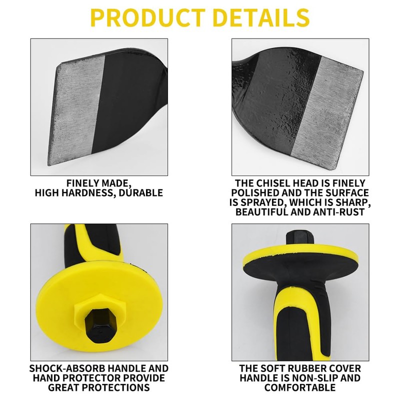 3-Piece Heavy-Duty Chisel Set with Hand Protection, Concrete and Mortar