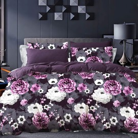 Luxton Antonella Garden Floral Plum Quilt Cover King Single Botanical 2pcs Grey Purple Quilt Cover Set (King Single Size)