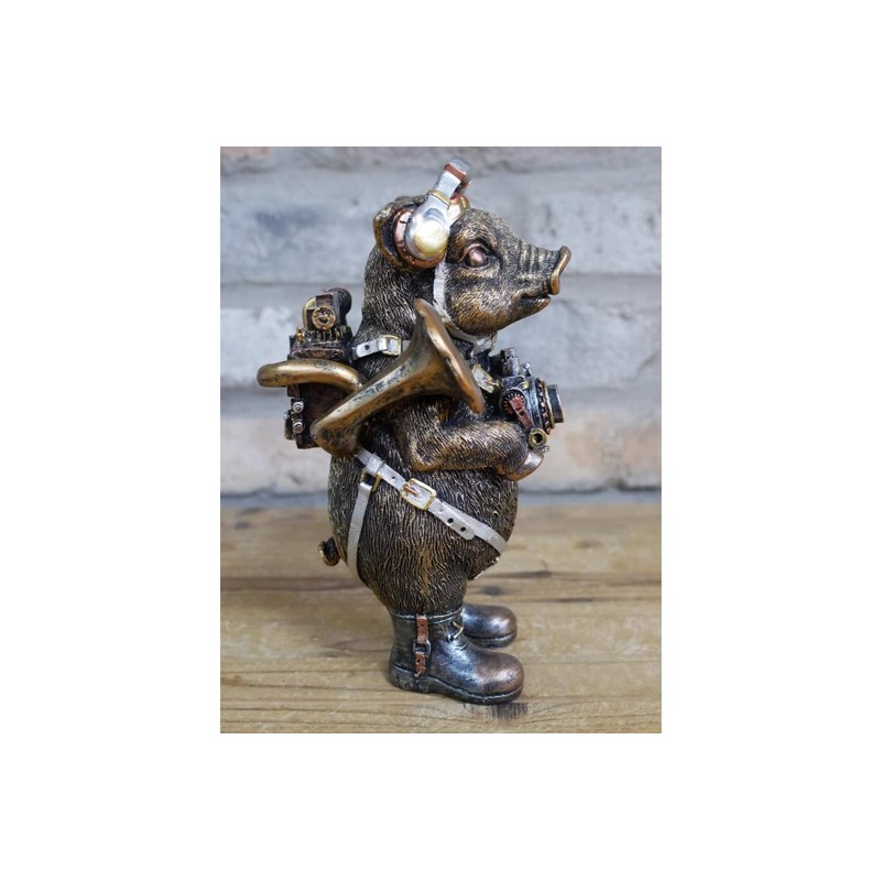 Gold Steampunk Pig Figure Art Farm Animal Sculpture Metallic Ornament
