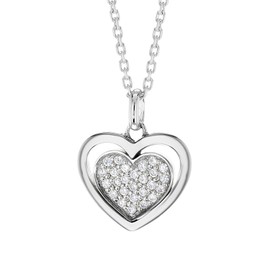 Tuscany Sterling Silver Rhodium Plated Heart Pendant with Cubic Zirconia on Adjustable 16/18 inch chain