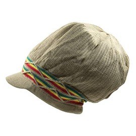 RW 100% Cotton Rasta Dreadlock Wave Beanie Visor (Khaki/Rasta), One Size