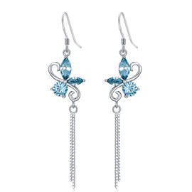 OCJ Butterfly Earrings 925 Sterling Silver Butterfly Dangle Earrings with March Birthstone Aquamarine Butterfly Earrings Gift for Women Jewelry Birthday Christmas Gifts for Women Friends