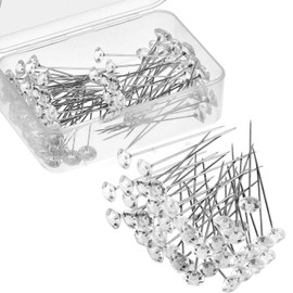 Senkary 200 Pieces Corsages Pins Flower Pins Diamond Crystal Pins Floral Pins Straight Head Pins Wedding Bouquet Pins Clear (2.13 Inch)