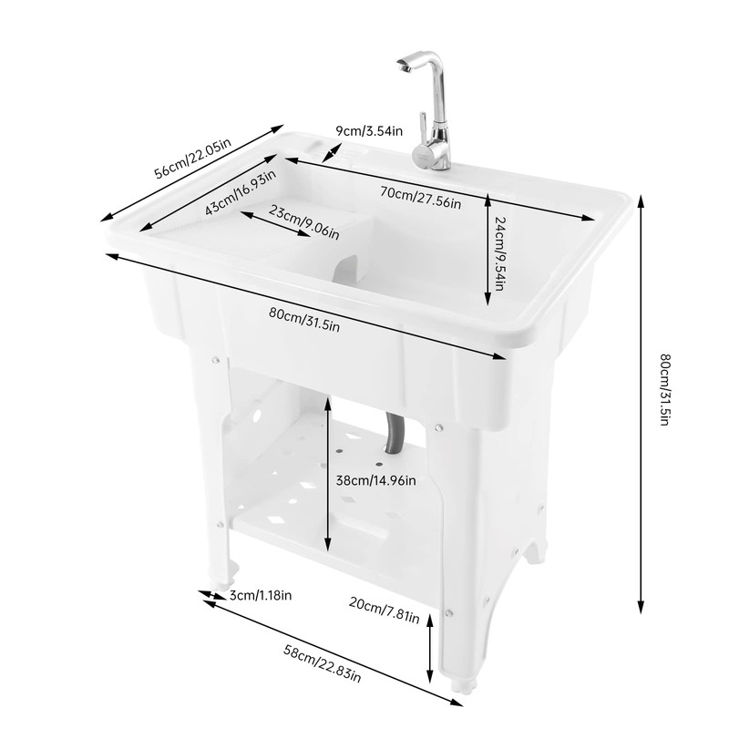 Laundry Sink,Freestanding Plastic Laundry Sink with Washboard,Utility Sink with Hot