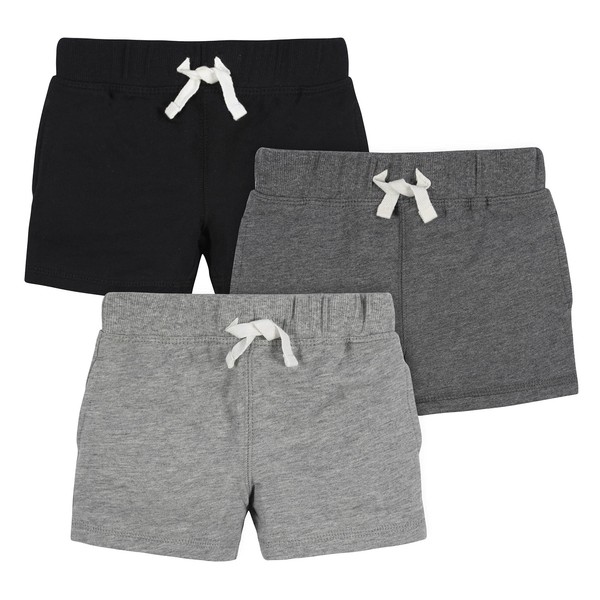 Gerber Baby Boy's Toddler 3-Pack Pull-On Knit Shorts, Gray & Black, 3T