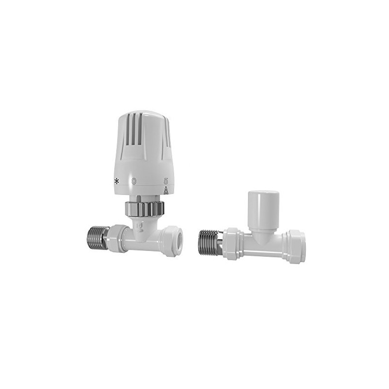 iBathUK | White Thermostatic Straight Radiator Valves 15mm Central Heating