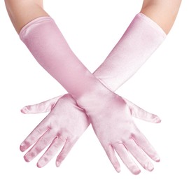 Lystaii Long Opera Party 20s Satin Gloves Stretchy Elbow Length Wedding 15 Inch Classic (Pink)
