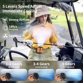 Socool - Ventilador portátil de cintura de 4000 mAh, con clip en el cinturón portátil, ventilador personal, recargable, funciona con pilas con 5 velocidades y linterna, ventilador de cuello manos