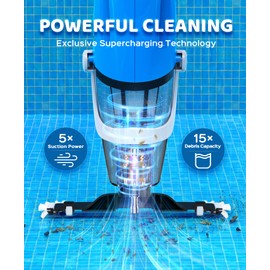 Pool Vacuum for Above Ground Pool with a Telescopic Pole, 80Mins Runtime, Handheld Rechargeable Pool Cleaner with 18.5 Gallons/min Powerful Suction for Above Ground/Inground Pools, Hot Tubs, Spas