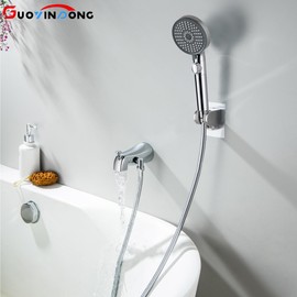 GUOYINDONG Tub Spout with Diverter, Chrome Metal Bathtub Faucet with Sprayer High Pressure 5 Settings Hand Shower Slip-On Bath Spout Faucet Set