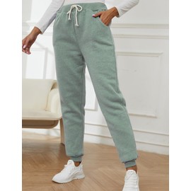 Gihuo Women's Winter Warm Fleece Pants Sherpa Lined Sweatpants Jogger Track Pants Athletic Active Lounge Pants(Green, X-Large)