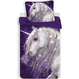 Jerry Fabrics 2 Piece Children's Unicorn Purple 100% Cotton Duvet Cover 140 x 200 cm + 1 Pillowcase 50 x 70 cm