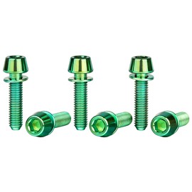 Wanyifa Titanium Ti Allen Hex M5x16 18mm Tapered Head Bolt with Washer Screw for Bicycle Stem Parts Pack of 6 (Green, M5x18mm)