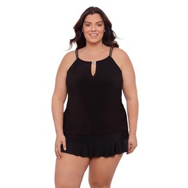 Aqua Green Women's Standard Keyhole High Neck Tankini Top, Black