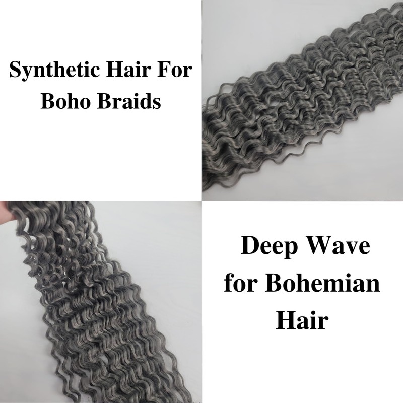 Grey Boho Braiding Hair Pre stretched Curly Braiding Hair Extensions