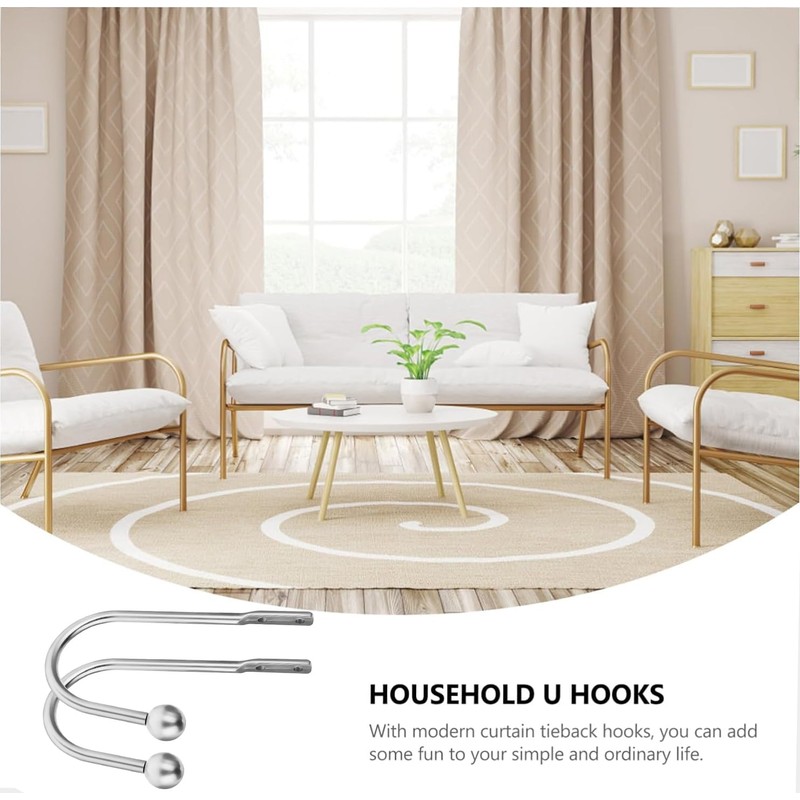 2PCS Curtain Tie Backs Hooks, Metal Curtain Holdbacks, Window Curtain