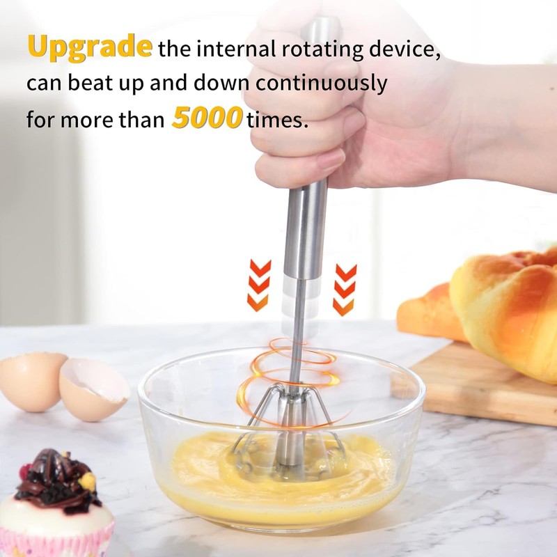 Semi-Automatic Whisk - Manual Whisk Hand Push Egg Beater Stainless