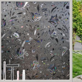 NINETREX Window Privacy Film,Decorative Window Film Frosted,Stained Glass Window Cling,Heat Blocker Non-Adhesive for Home,Grayish Black 17.5 x 78.7inch