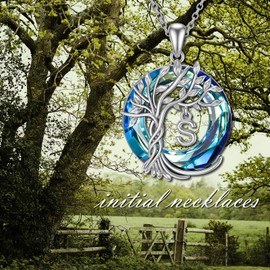 TOUPOP Tree of Life Necklace Sterling Silver Tree of Life E Initial Letter Pendant Necklace Blue Crystal Birthday Jewellery Gift for Women Ladies Wife Girlfriend Her Birthday Gift